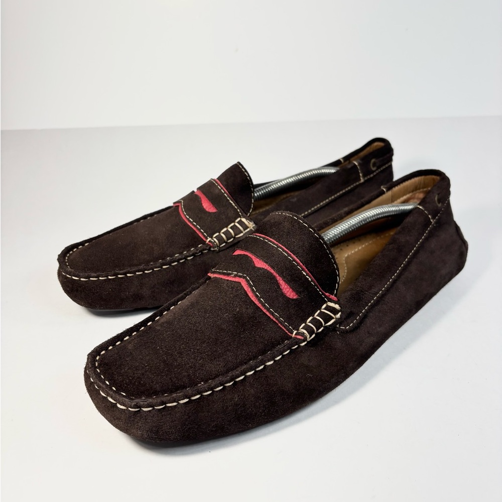 G.H. Bass & Co. Dark Brown Suede Loafers with Red accents